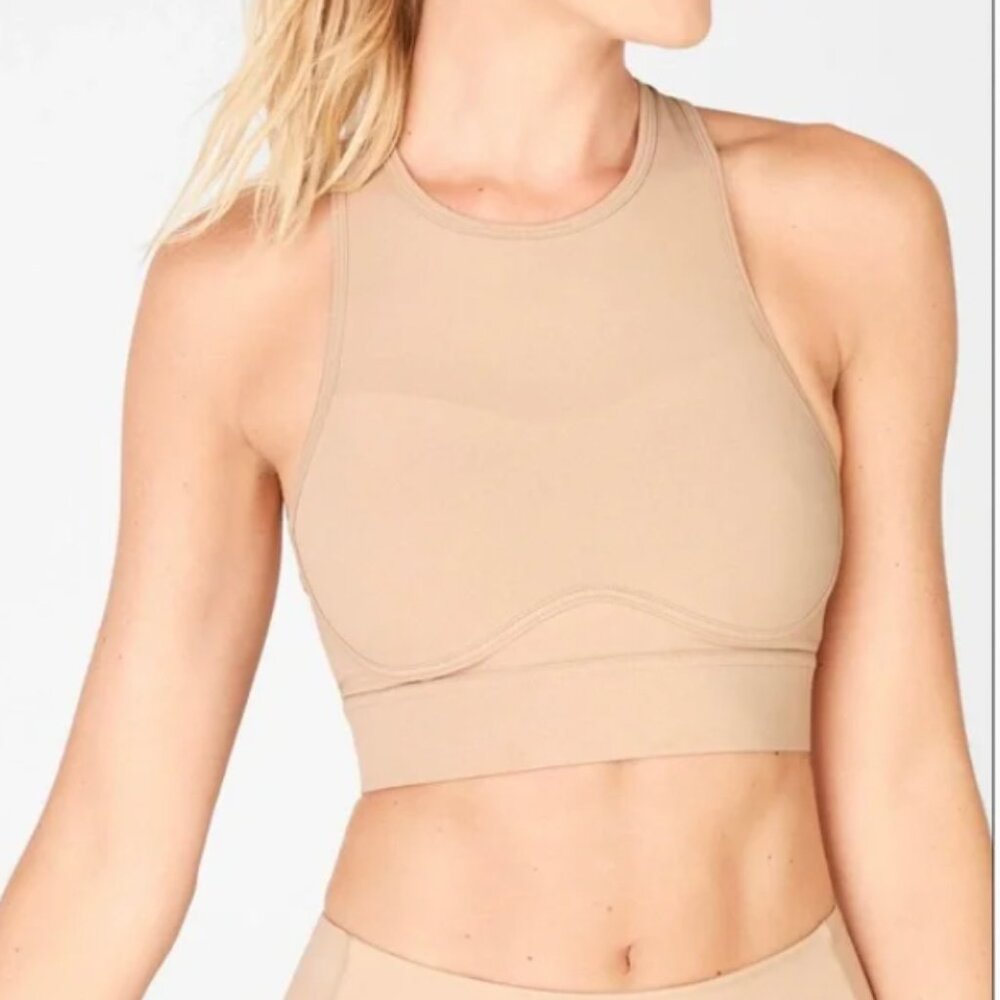 Fabletics Blare Cross Back Bra, M/L, beige